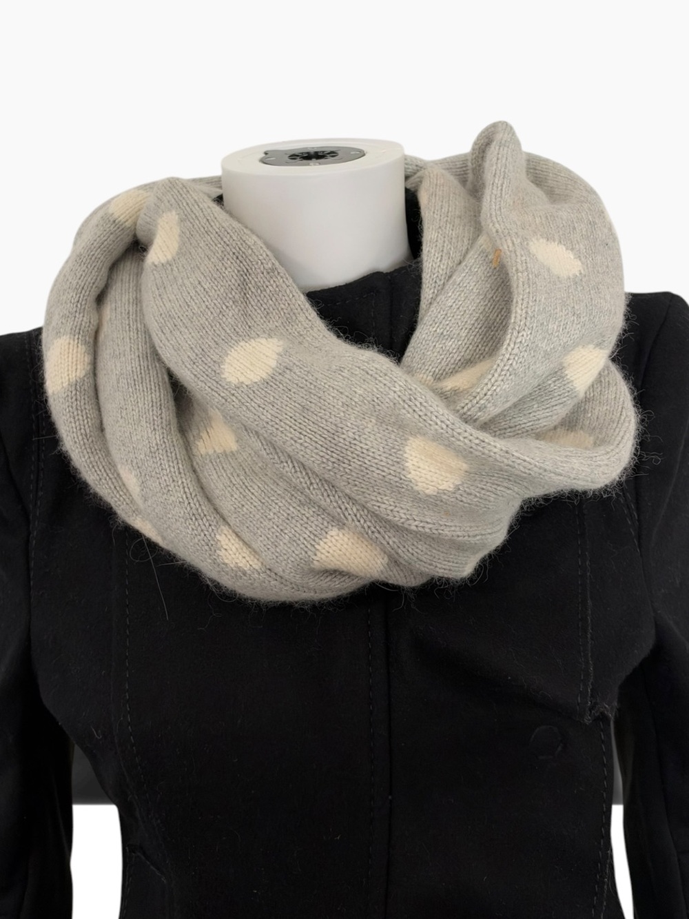 J. Crew Light Gray Infinity Scarf with Cream Polka Dots